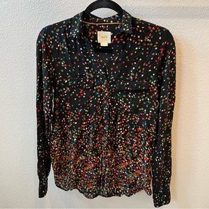 ANTHROPOLOGIE Maeve Wynwood Boho Polka Dot Button Down Blouse